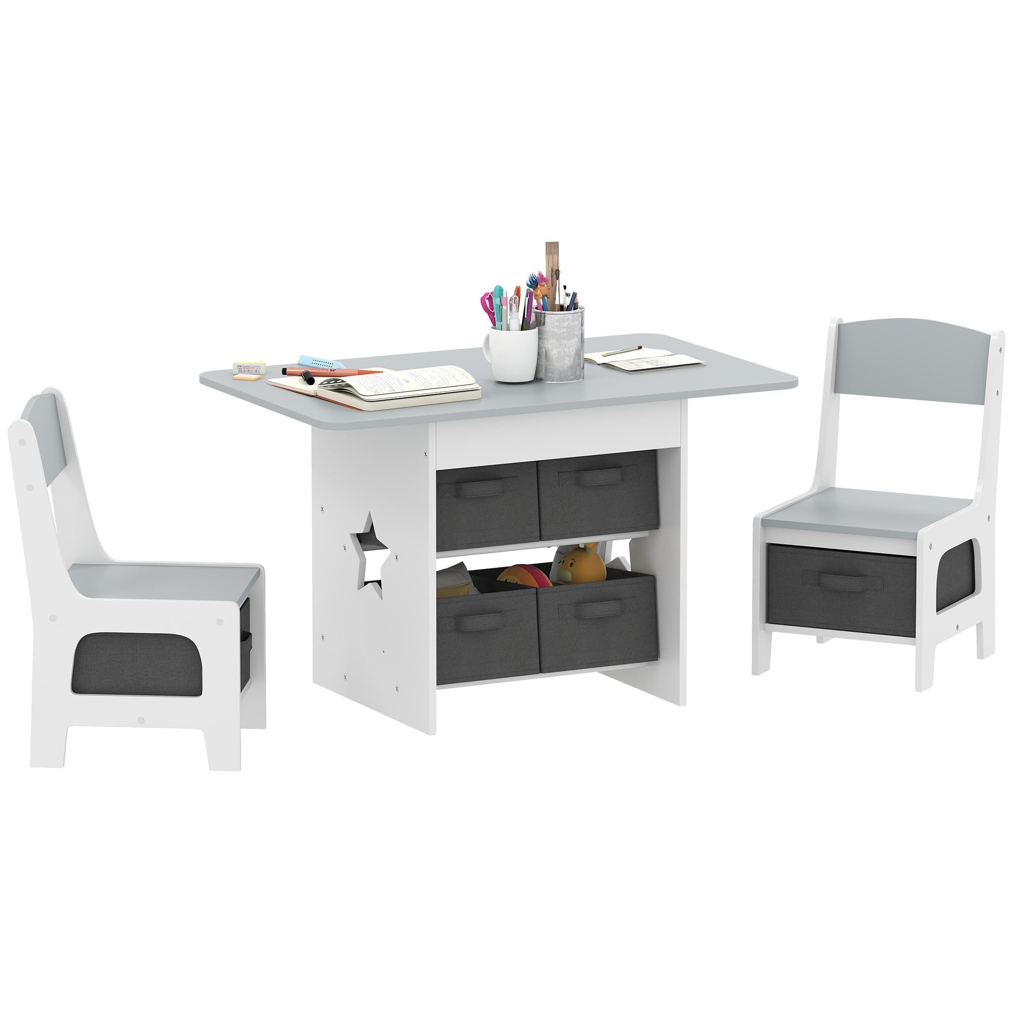  AIYAPLAY Table and Chairs Set per Bambini 3-8 Anni con 6 Foldable Compartimenti da Raccolta, Tavolo da Pranzo con Sedie