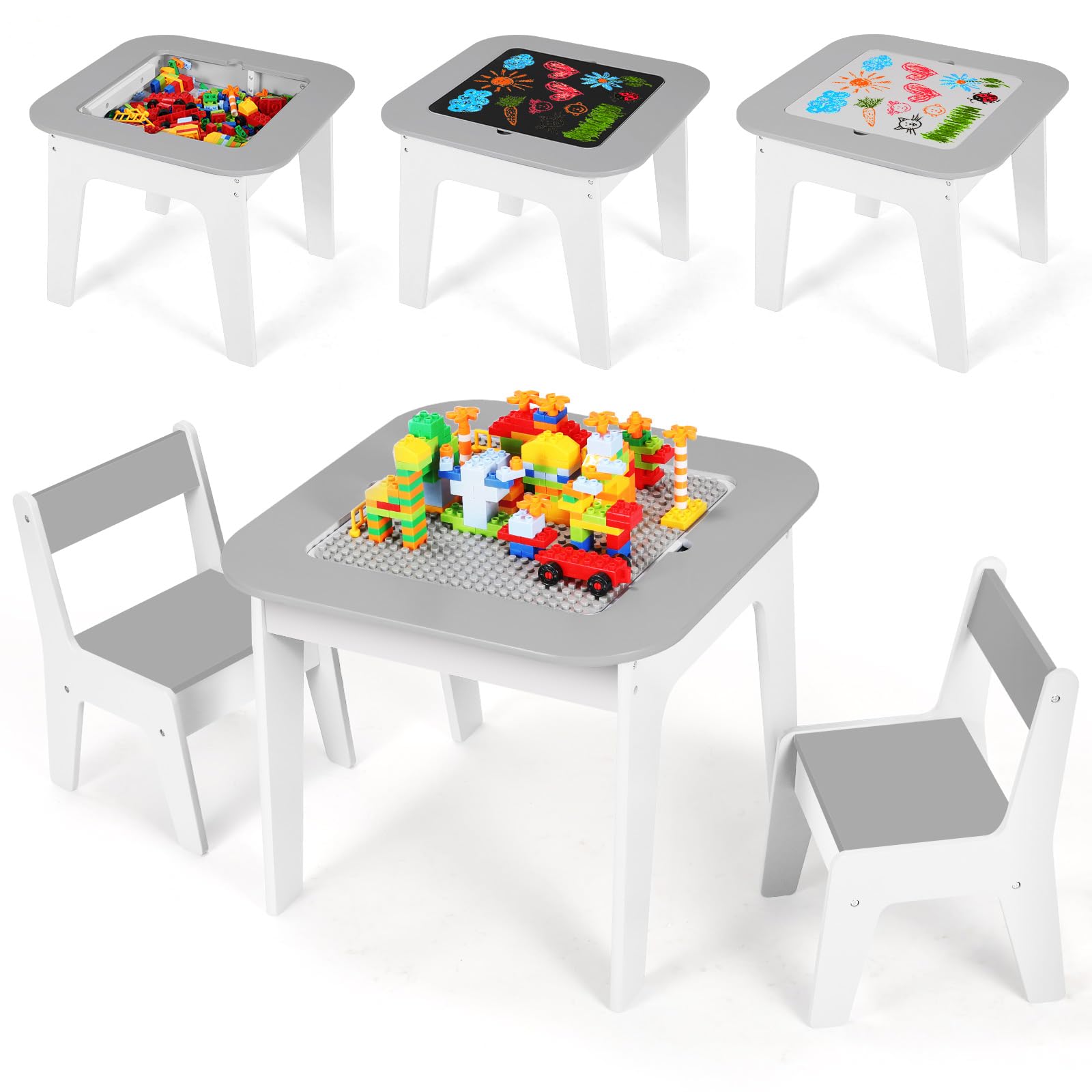  Clevich Tavola da Pranzo per Bambini con 2 Sedere con Tavolo da Bianco e Confezione, Tavoli da Pranzo Wooden Multi Funz