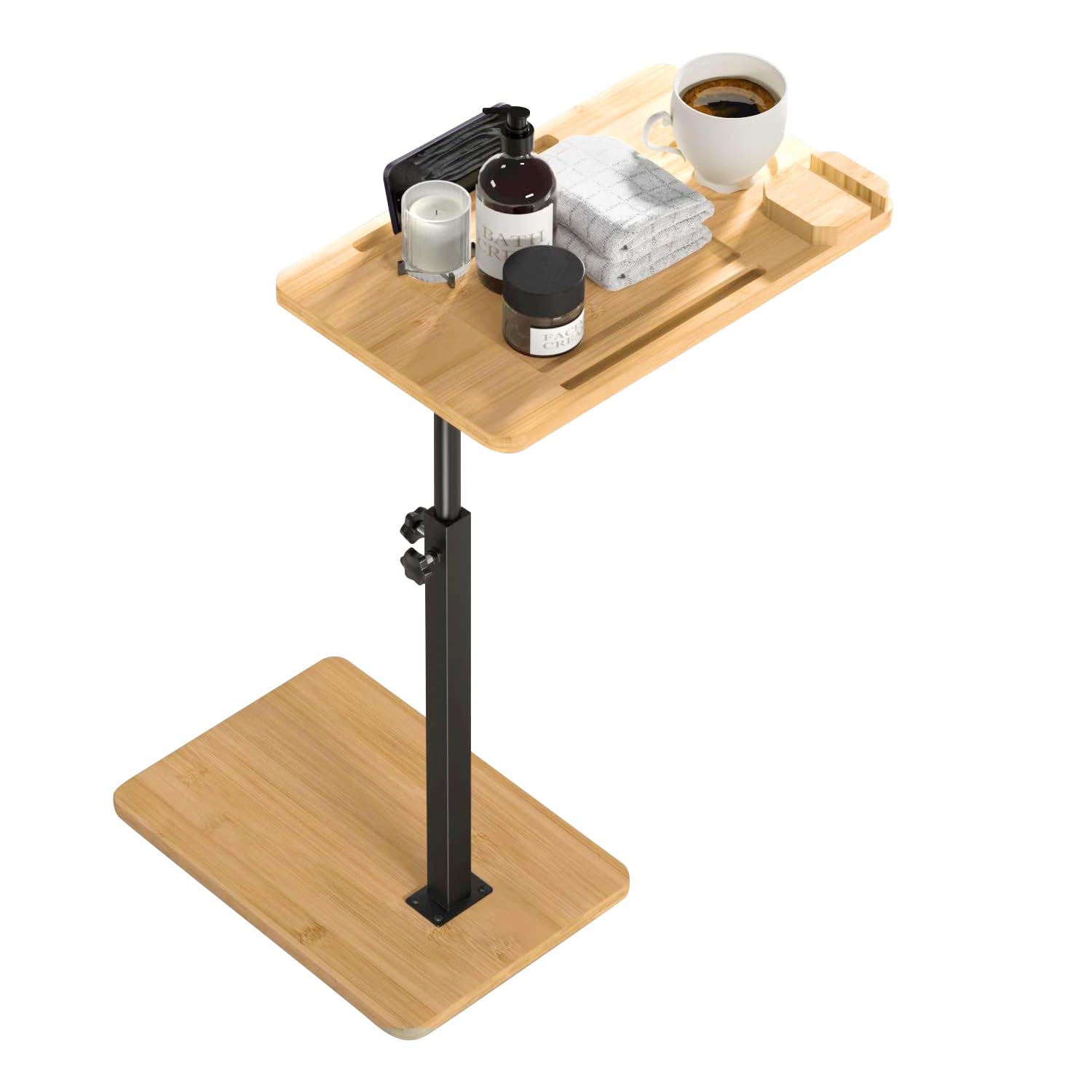  Comodino Stile Industriale con Altezza Regolabile e Traversa di Canna da Bagno, Ideale per Camera da Letto, Spazio Risp