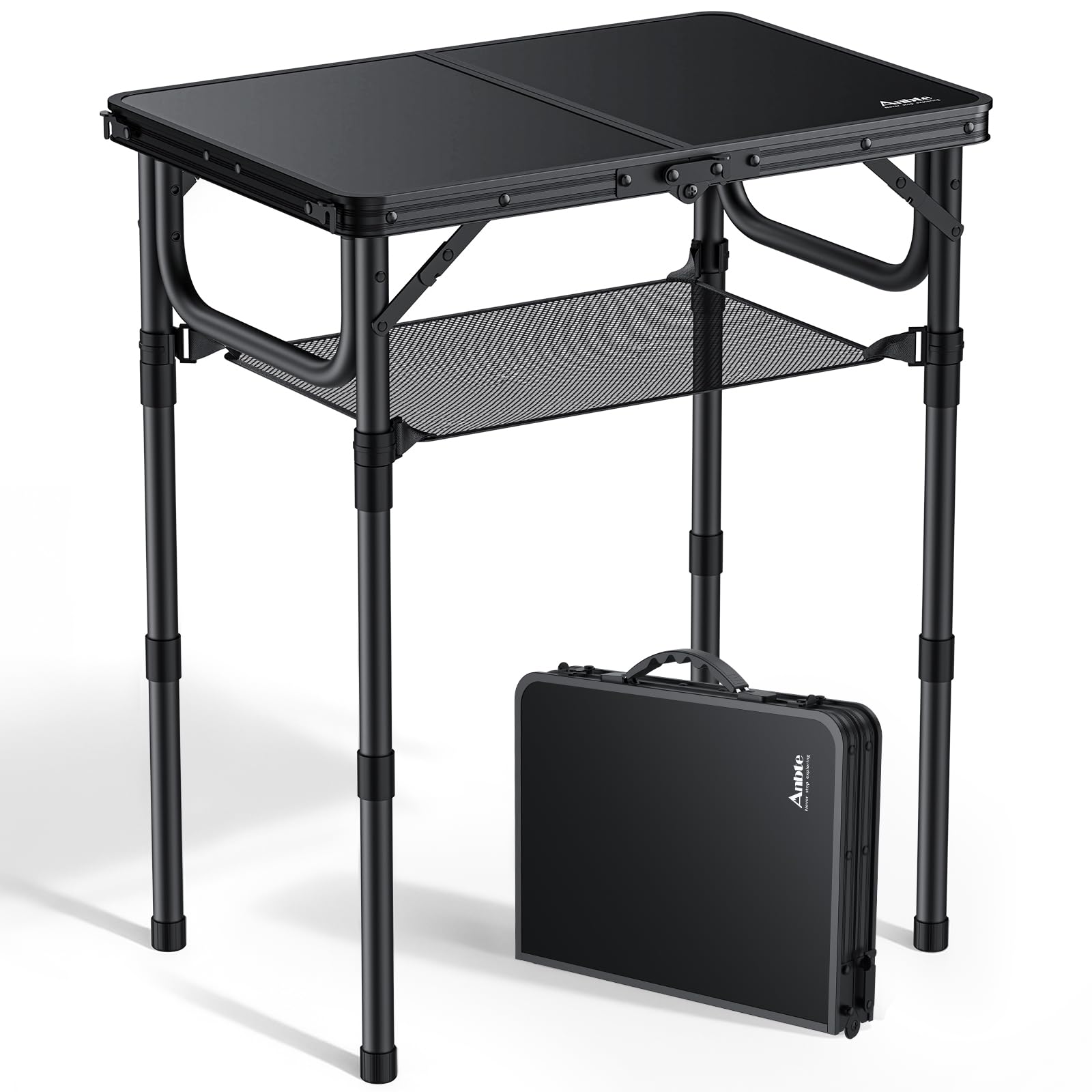  Anbte Tavola pieghevole da barbecue 59x40x67 cm ad altezza regolabile con rete di conservazione, tavolo portatile ideal